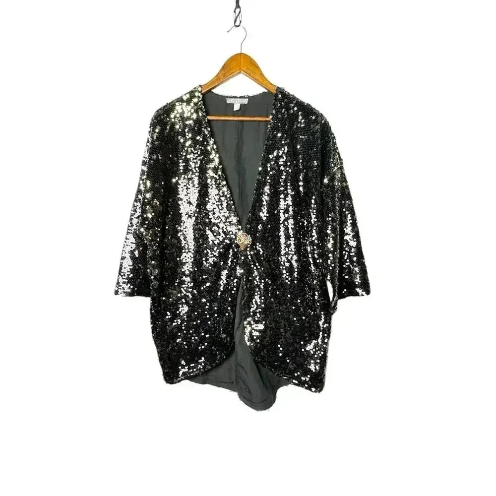 Chelsea 28‎ sequin shrug jacket black M Maximalist Whimsigoth
